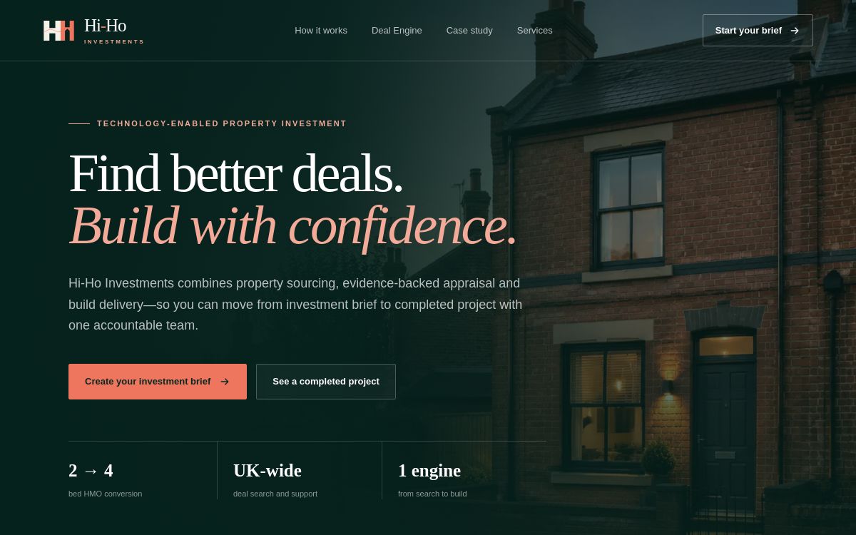 Hi-Ho Investments website homepage